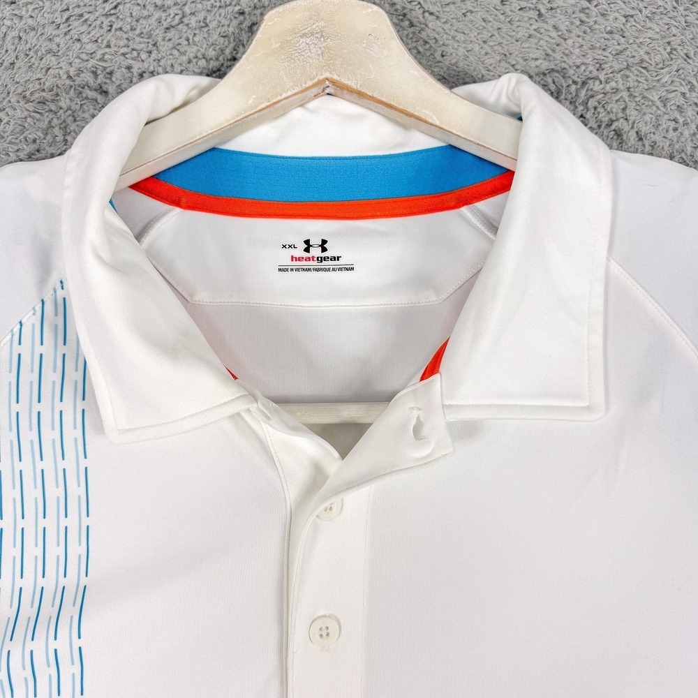 Under Armour Polo Shirt Mens 2XL White Stripe HeatGear Golf Fitted NEW $65 - Picture 2 of 12
